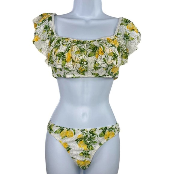 Cabana Del Sol Women’s Lemon Twist Bikini - Lace Over -Off Shoulder Size L - NWT - Picture 3 of 11